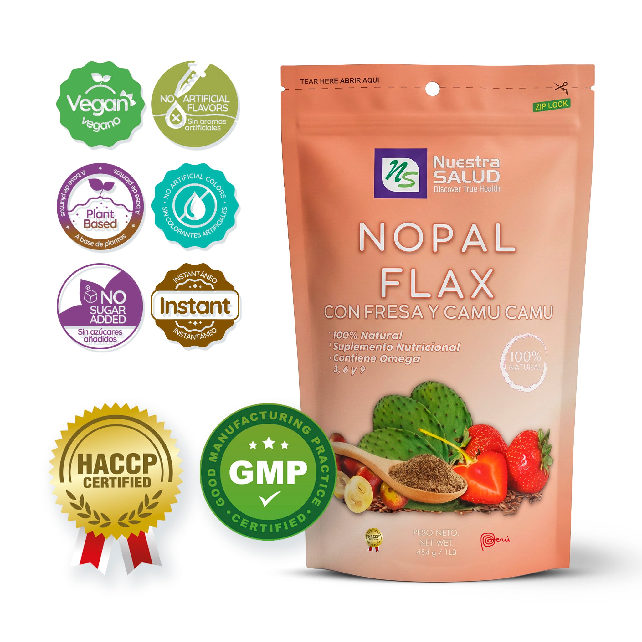 Nopal Flax con Fresa y Camu Camu 454g