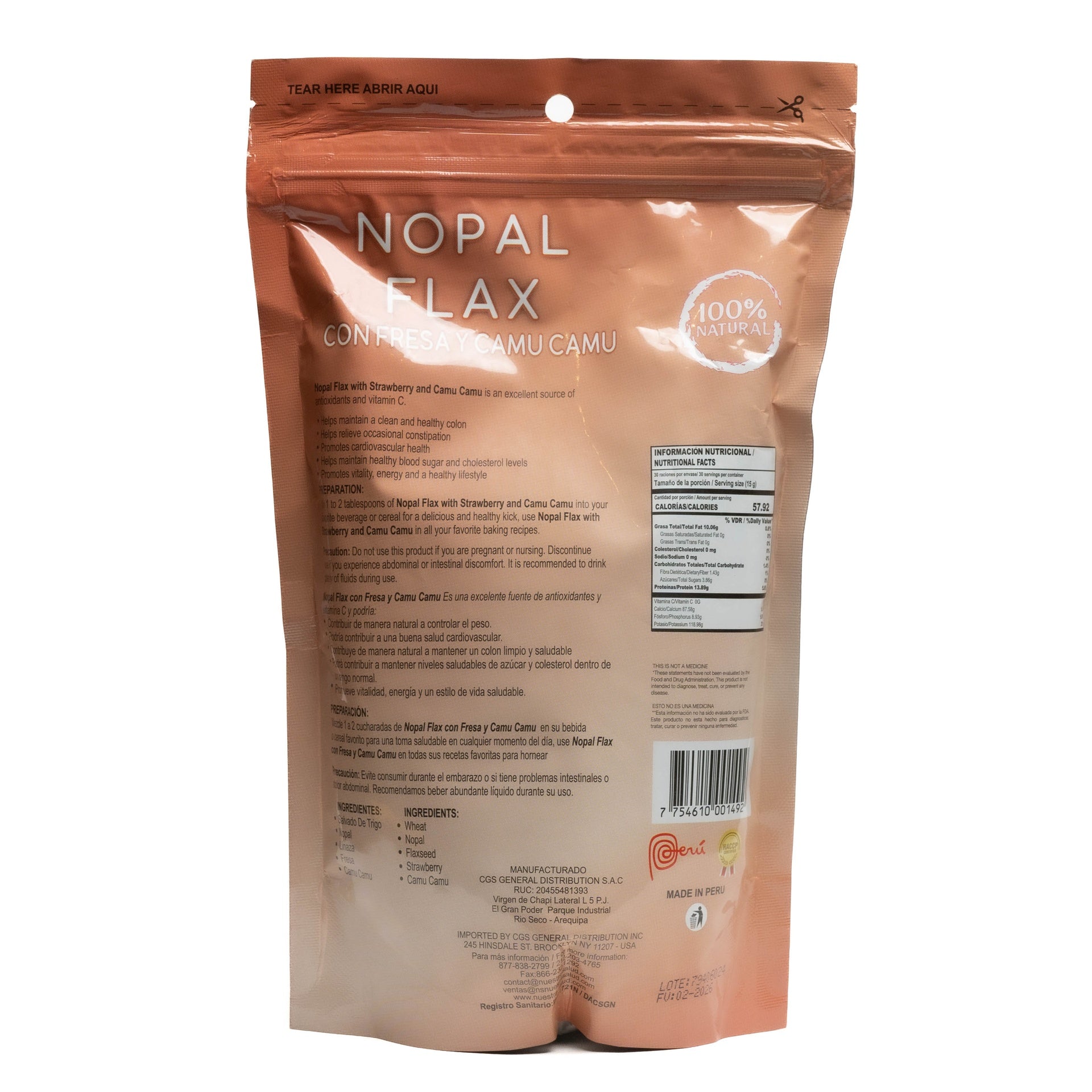 Nopal Flax con Fresa y Camu Camu 454g